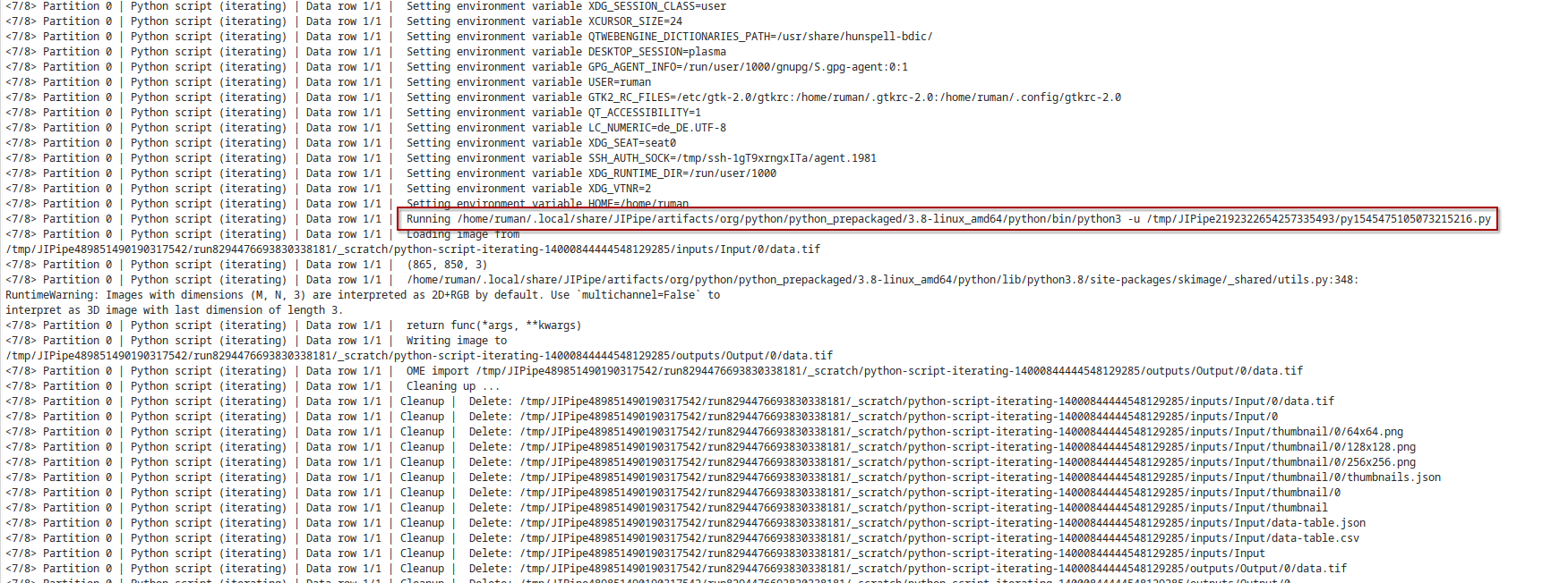 Screenshot of the log window