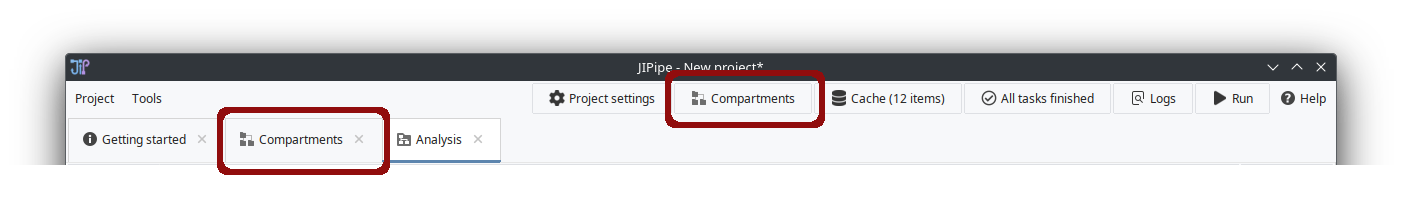 Accessing the compartments editor Accessing the compartments editor